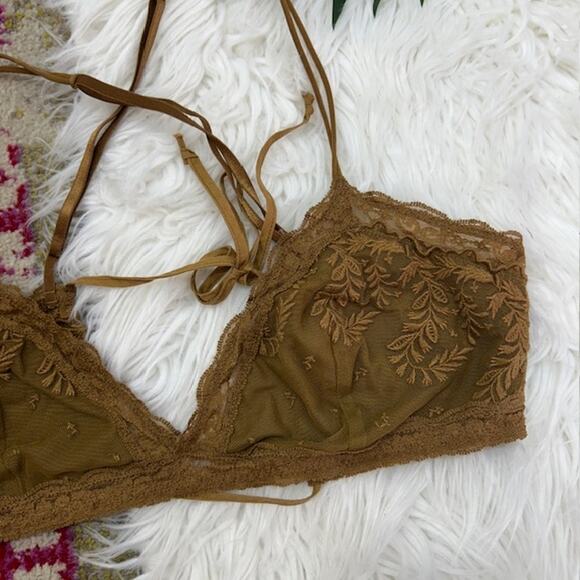 Free People Neutral Brown Sexy Lace Strappy Bralette Medium Festival - Picture 3 of 5